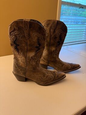 Laredo Distressed Brown Embroidered Western Lace-Up Boots